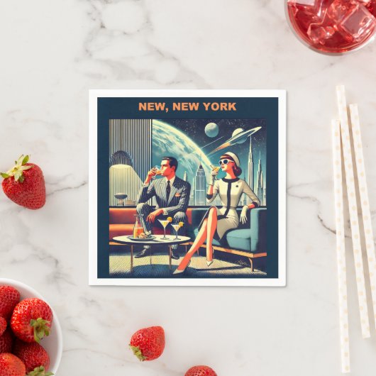 マルティーニ宇宙旅行ポスターNew, New York スタンダードカクテルナプキン (インサイチュ)