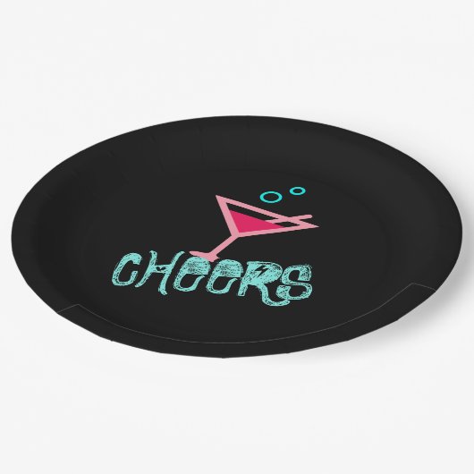 マルティーニ語-アルコールドポップ・アートのリンクアート、ピンク&ターコイズ ペーパープレート (アングル)