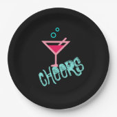 マルティーニ語-アルコールドポップ・アートのリンクアート、ピンク&ターコイズ ペーパープレート (正面)