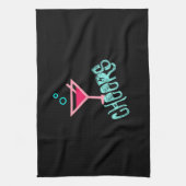 マルティーニ-アルコール飲み物のポップアート、ピンク及びターコイズ キッチンタオル (縦)