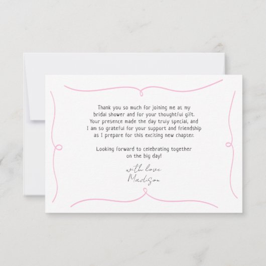 マルティ図解入りの、写真付きのニガラスブライダルシャワー サンキューカード (裏面)