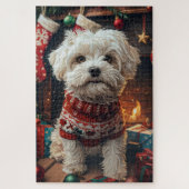 マルティ・チュ犬とクリスマスプレゼント暖炉 ジグソーパズル (縦)