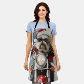 マルティTzu犬オートバイクリスマスに乗る エプロン (着用した状態)