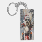 マルティTzu犬オートバイクリスマスに乗る キーホルダー (正面左)