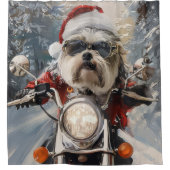 マルティTzu犬オートバイクリスマスに乗る シャワーカーテン (正面)