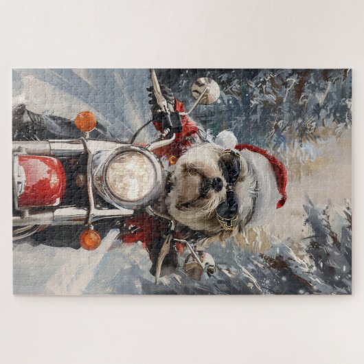 マルティTzu犬オートバイクリスマスに乗る ジグソーパズル (横)