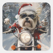 マルティTzu犬オートバイクリスマスに乗る スクエアシール (正面)