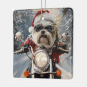 マルティTzu犬オートバイクリスマスに乗る セラミックオーナメント (左)