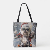 マルティTzu犬オートバイクリスマスに乗る トートバッグ (裏面)
