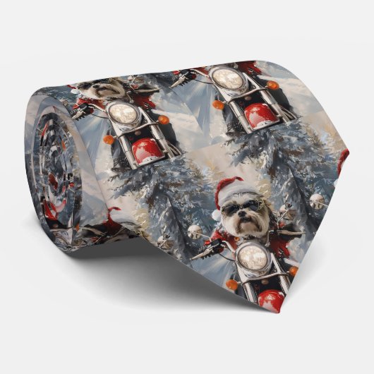 マルティTzu犬オートバイクリスマスに乗る ネクタイ (ロール)
