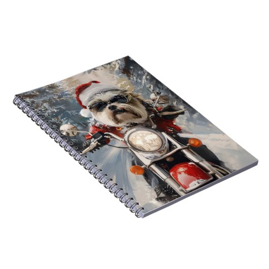 マルティTzu犬オートバイクリスマスに乗る ノートブック (右側)