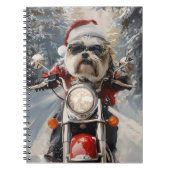 マルティTzu犬オートバイクリスマスに乗る ノートブック (正面)