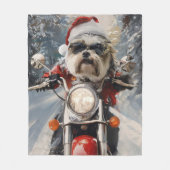 マルティTzu犬オートバイクリスマスに乗る フリースブランケット (正面)