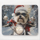 マルティTzu犬オートバイクリスマスに乗る マウスパッド (正面)
