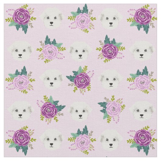 マルテスラベンダー花模様犬 ファブリック (クローズアップ)