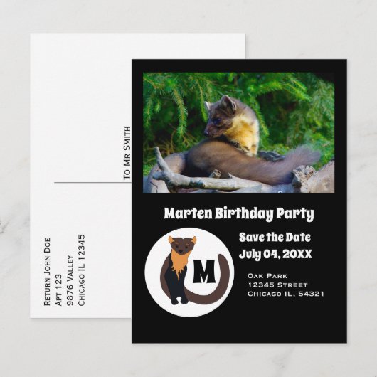 マルテン誕生日パーティー写真モノグラム インビテーションポストカード (正面/裏面)