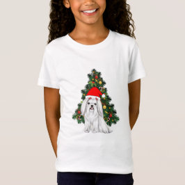 マルテーズのクリスマス　サンタ帽を被ったマルテーズのクリスマス犬 Tシャツ