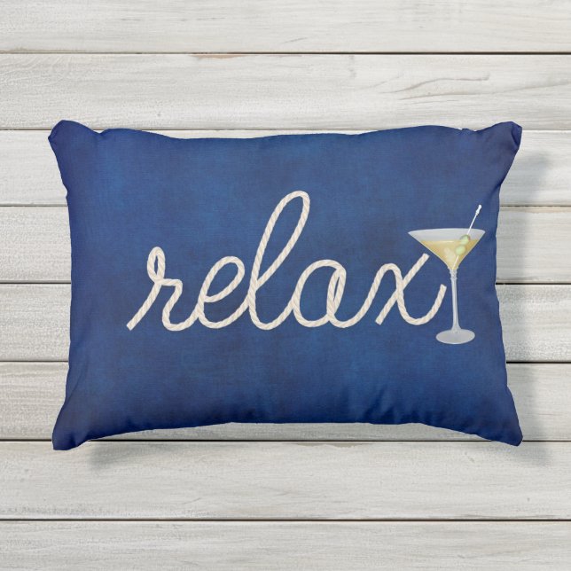 マルテ航海のニとリラックス文字で青にロープ アウトドアクッション (正面)