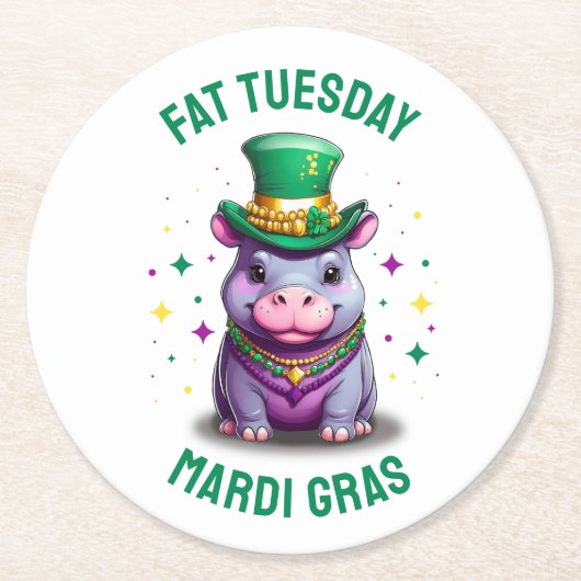 マルディお洒落グラスファット火曜日ヒッポステッカー ラウンドペーパーコースター (正面)