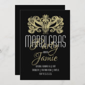 マルディエレガントグラスパーティーフェイク金ゴールドとブラック 招待状 (正面/裏面)