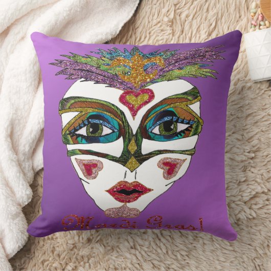 マルディカラフルグラグリッターフェザーマスクパープル クッション (ブランケット)