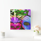 マルディカラフルグラスマスクウォールクロック スクエア壁時計 (ホーム)