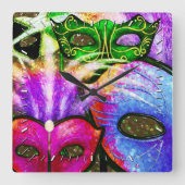 マルディカラフルグラスマスクウォールクロック スクエア壁時計 (正面)