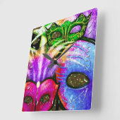 マルディカラフルグラスマスクウォールクロック スクエア壁時計 (傾斜)