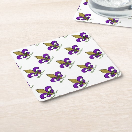 マルディカラフルグラス（紋章の）フラ・ダ・リ スクエアペーパーコースター (アングル)