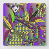 マルディグサイケデリックラのフェザーマスク スクエア壁時計 (正面)