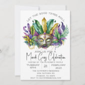 マルディグラお祝いウオーターカラーマスク 招待状 (正面)