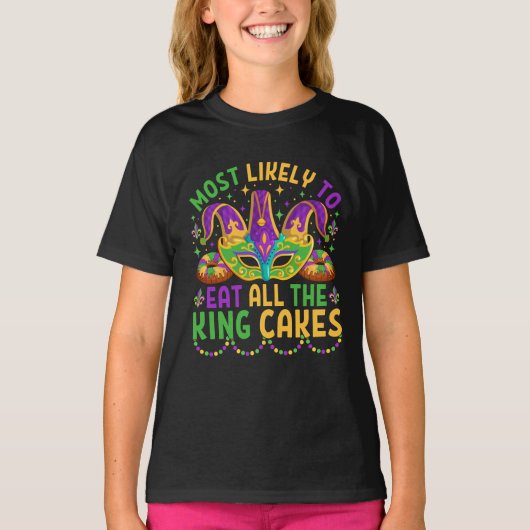 マルディグラでキングケーキを全部食べちゃうタイプ Tシャツ (正面)