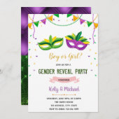 マルディグラのジェンダーリビールシャワーの招待 サンキューカード (正面/裏面)