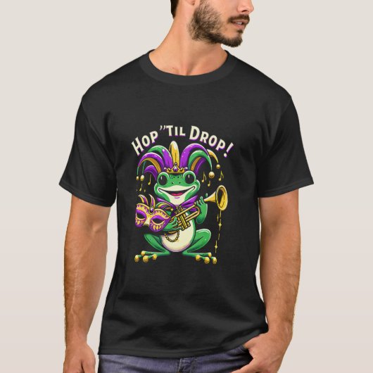 マルディグラのトランペットを演奏するカエル Tシャツ (正面)