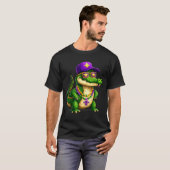 マルディグラの愉快なアリゲーター ビーズ カーニバル 慶祝 Tシャツ (正面フル)