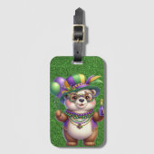 マルディグラの服を着た可愛いテディベア ラゲッジタグ (正面縦)