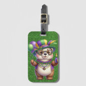 マルディグラの服を着た可愛いテディベア ラゲッジタグ (正面縦)
