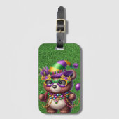 マルディグラの服を着た可愛いテディベア ラゲッジタグ (正面縦)