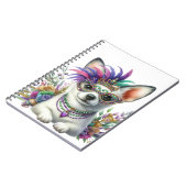 マルディグラの服を着た可愛らしい毛羽立ち犬 ノートブック (左側)