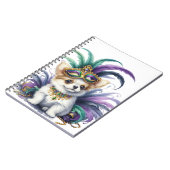 マルディグラの服を着た可愛らしい毛羽立ち犬 ノートブック (左側)