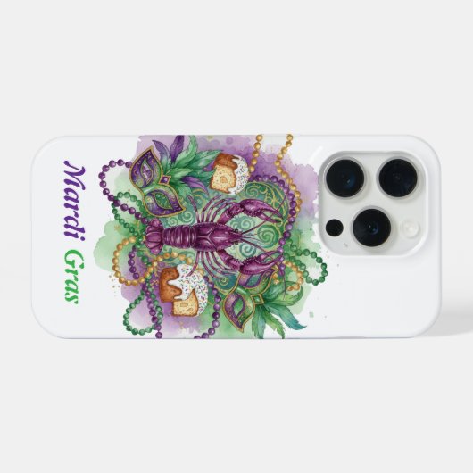 マルディグラの水彩画の祝祭 iPhoneケース (裏面横)