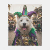 マルディグラの犬道化師コスチューム フリースブランケット (正面)