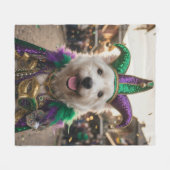 マルディグラの犬道化師コスチューム フリースブランケット (正面(横))
