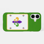 マルディグラの緑 金 紫 フルールドリス iPhone 16ケース (裏面横)