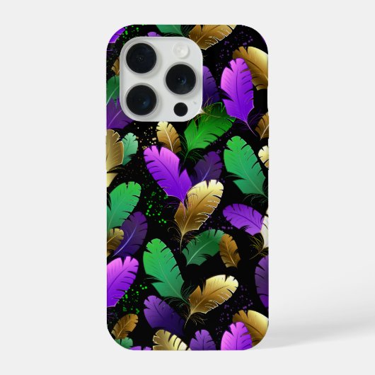 マルディグラの羽根のシームレスパターン iPhoneケース (裏面)