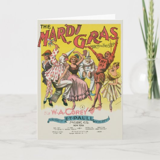 マルディグラアンティークイエローポスター カード (正面)