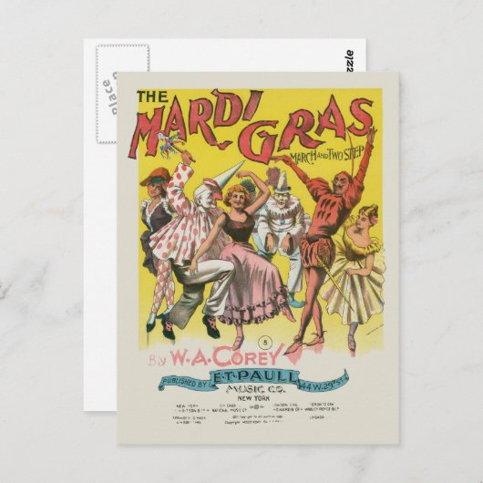 マルディグラアンティークイエローポスター ポストカード (正面/裏面)