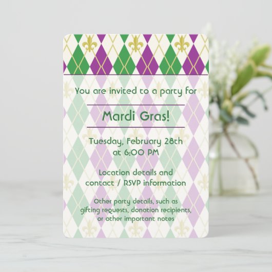 マルディグラアーガイルスパーティの招待状 招待状 (スタンド正面)