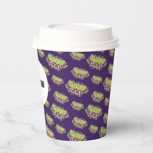 マルディグラカスタムス紙ロゴビジネスパープルグリーン 紙コップ (左)