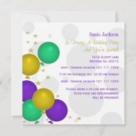 マルディグラカラーバルーンパーティの招待状 招待状